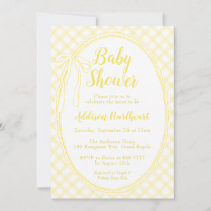 015 Lemon Heirloom Lace Gingham Baby Shower Invitation