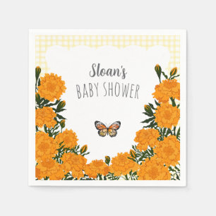 015 Lemon Marigold Monarch Gingham Baby Shower Napkin