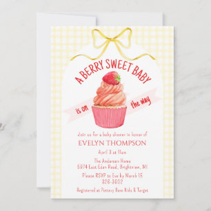 015 Lemon Plaid Berry Sweet Strawberry Baby Shower Invitation