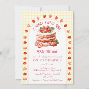 015 Lemon Plaid Strawberry Shortcake Baby Shower Invitation