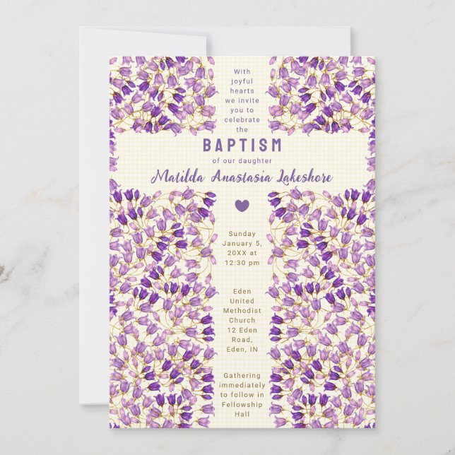 015 Lemon Stained Glass Garden Gingham Baptism Invitation (Front)