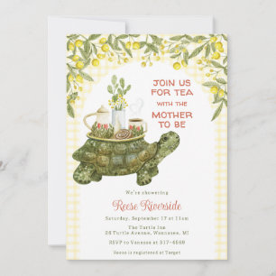 015 Lemon Yellow Garden Tea Turtle Baby Shower Invitation