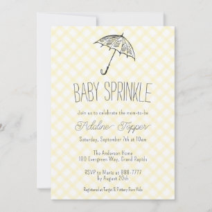015 Lemon Yellow Umbrella Gingham Baby Sprinkle Invitation