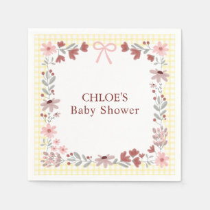 015 Lemon Yellow Wildflower Bow Gingham Shower Napkin