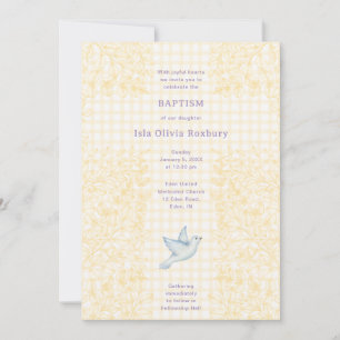 016 Marigold Dove Botanical Cross Gingham Baptism Invitation