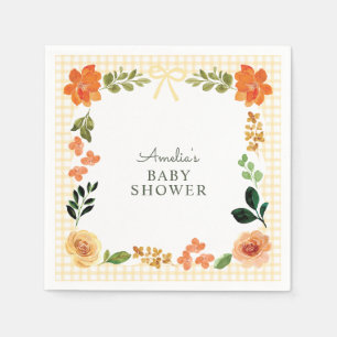 016 Marigold Floral Gingham Baby Shower Napkin