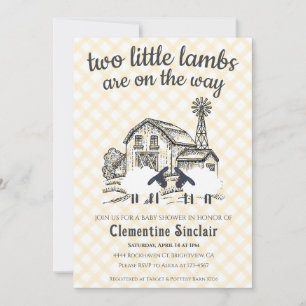 016 Marigold Little Lambs Farm Plaid Baby Shower Invitation
