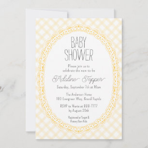 016 Marigold Vintage Frame Gingham Baby Shower Invitation