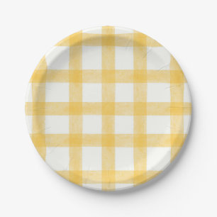 016 Marigold Watercolor Gingham Small Paper Plates