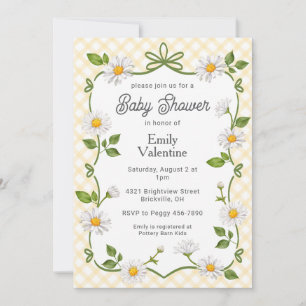016 Marigold Yellow Floral Daisy Plaid Baby Shower Invitation