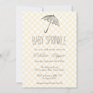 016 Marigold Yellow Umbrella Gingham Baby Sprinkle Invitation
