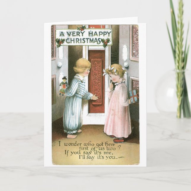 016 Vintage Christmas Card Blonde Children Gifts (Front)