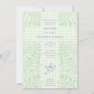 017 Moss Dove Botanical Cross Gingham Baptism Invitation