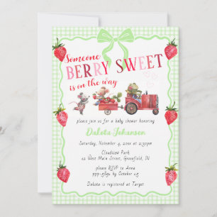 017 Moss Gingham Berry Sweet Farm Baby Shower Invitation
