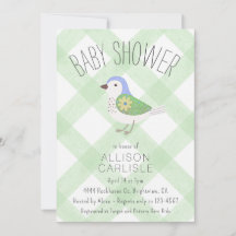 018 Grass Cute Floral Bird Gingham Baby Shower