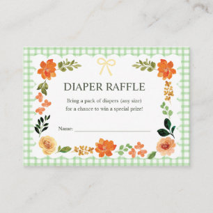 018 Grass Gingham Baby Shower Diaper Raffle Enclosure Card