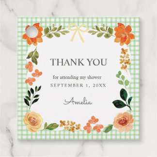 018 Grass Green Floral Gingham Baby Shower Favour Tags
