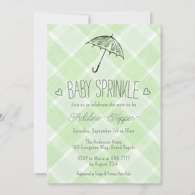 018 Grass Plaid Umbrella Baby Sprinkle Shower Invitation (Front)