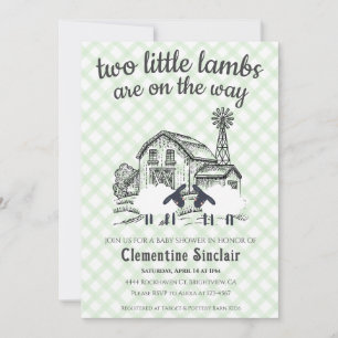 018 Grass Two Little Lambs Farm Plaid Baby Shower Invitation