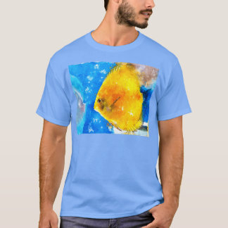 018 Single Yellow Angelfish Watercolor Angelfish w T-Shirt
