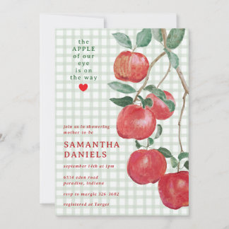 019 Forest Apple of Our Eye Gingham Baby Shower Invitation