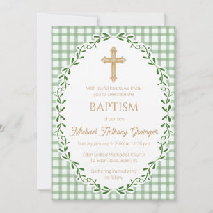 019 Forest Botanical Vine Ornate Cross Baptism Invitation