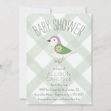 019 Forest Cute Floral Bird Gingham Baby Shower