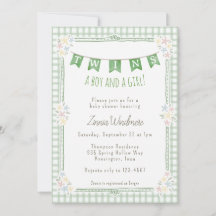 019 Forest Green Gingham Floral Twins Baby Shower