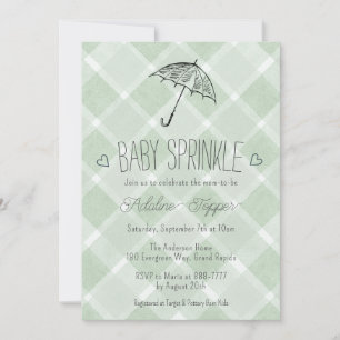 019 Forest Plaid Umbrella Baby Sprinkle Shower Invitation