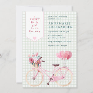 019 Forest Sweet Floral Girl Bike Baby Shower Invitation