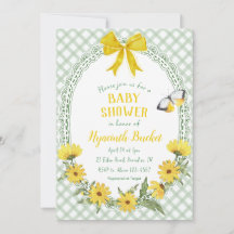 019 Forest Yellow Daisy Bow Gingham Baby Shower