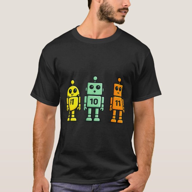 01 10 11 robot funny binary code robots 01 10 11 T-Shirt (Front)