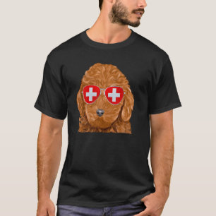 01 Brown Poodle Dog Switzerland Flag Sunglasses T-Shirt