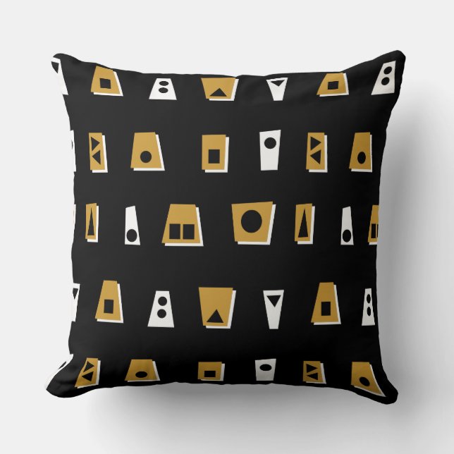 020216 - Gold Brown, White and Black on Black Cushion (Front)