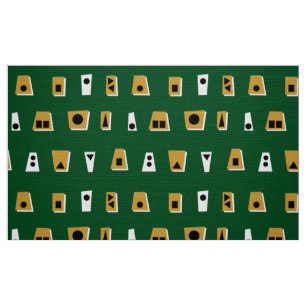020216 - Gold Brown, White and Black on Dk Green Fabric