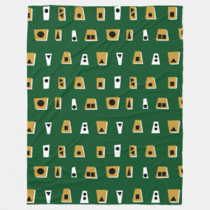 020216 - Gold Brown, White and Black on Dk Green Fleece Blanket