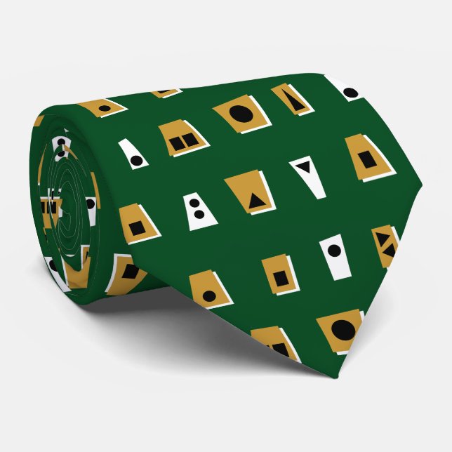 020216 - Gold Brown, White and Black on Dk Green Tie (Rolled)
