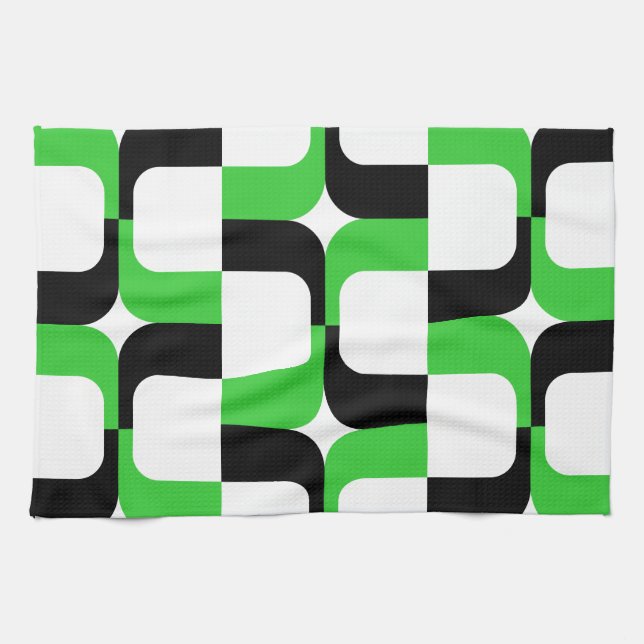 020614 - Black and Green on White Tea Towel (Horizontal)