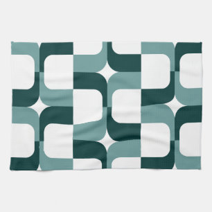 020614 - Ocean Green and Dark Green on White Tea Towel