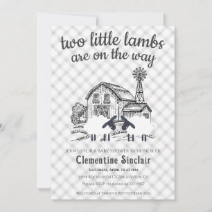 020 Fog Grey 2 Little Lambs Farm Plaid Baby Shower Invitation