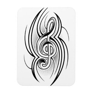028 BLACK WHITE TREBLE CLEF TATTOO VECTOR DESIGN M MAGNET