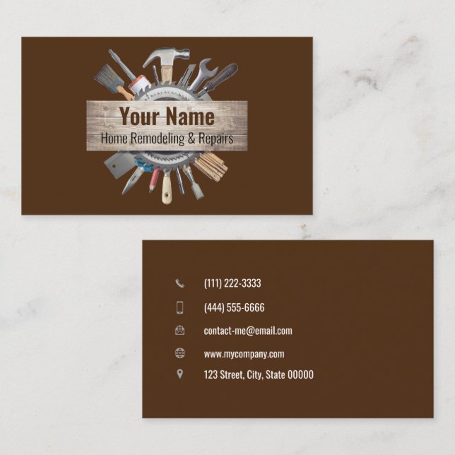 02-2021 Customisable handyman contractor tools v4 Business Card (Front/Back)