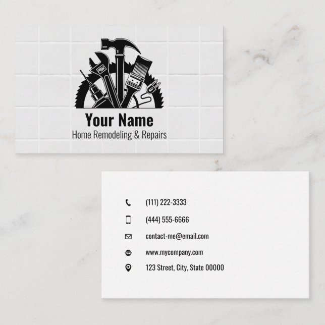 02-2021 Customisable handyman tools tiles Business Card (Front/Back)