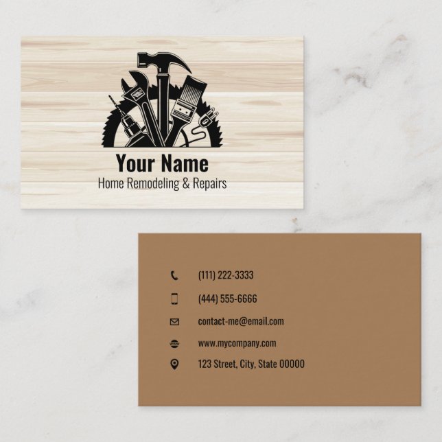 02-2021 Customisable handyman tools wood v3 Business Card (Front/Back)
