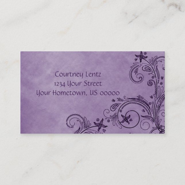 02 Purple Distressed Floral Business Card (Front)