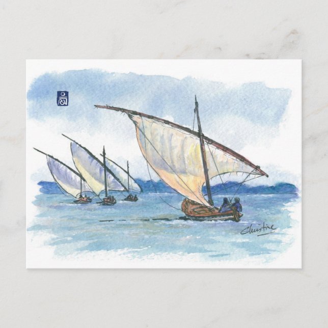 (032) Lateen Sail Regatta Sailboats Postcard (Front)