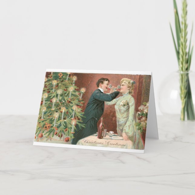 033 Vintage Christmas Card Romantic Lovers Couple (Front)