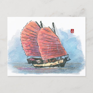 (034) Traditional Junk Sailboats Postcard