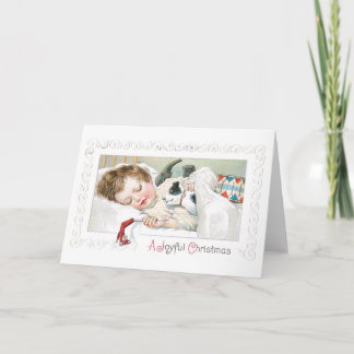 034 Vintage Christmas Card Sleeping Child Boy Toys