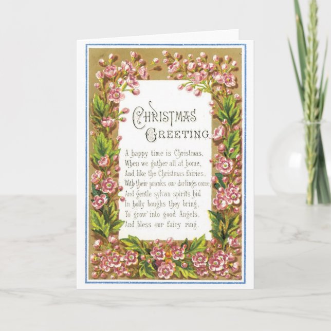 039 Vintage Christmas Card Floral Flowers Poem (Front)
